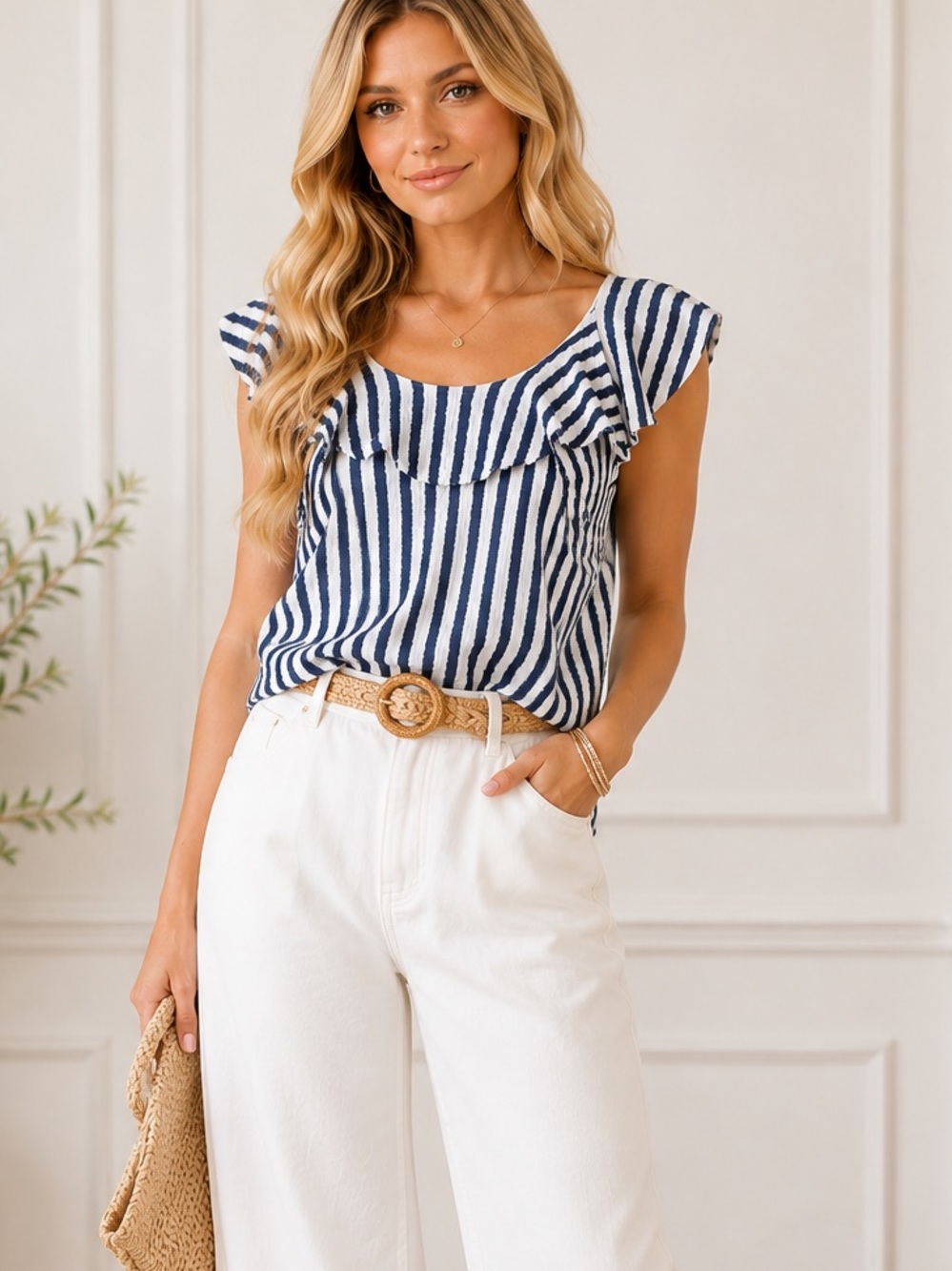 NWT ANTHROPOLOGIE EVA FRANCO Striped Ruffle Knit Top Size S